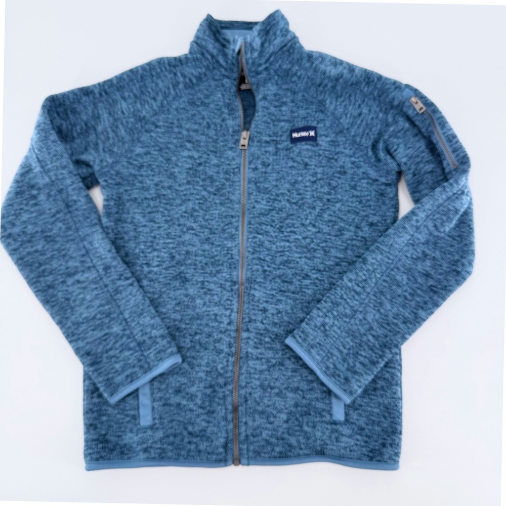 HURLEY Boys Blue Heathered Full Zip Sweater Fleece Jacket Size Large 12-13 Years